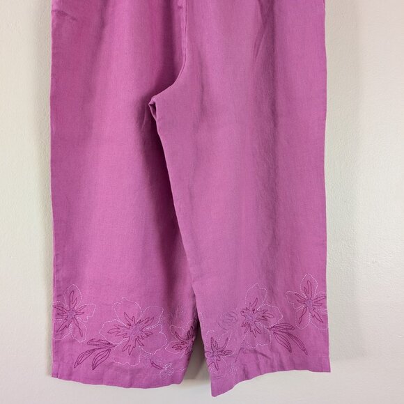 High Waisted Purple Wide Leg Linen Pants‎ with Floral Embroidery - Plus Size 18 - Picture 11 of 12